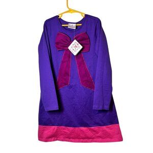 Hanna Andersson Girls Purple & Pink Long Sleeve Dress With Bow Size 140 (10) NWT